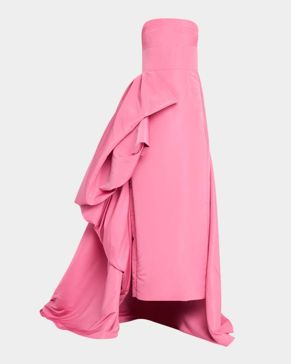 Strapless Gown W/ Draped Blossom Train